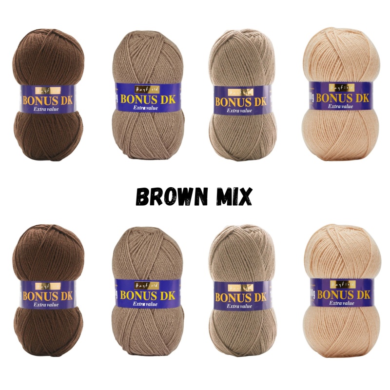 Brown Mix Pack Hayfield Bonus DK Yarn Sirdar 100g - 8 Ball Bundle